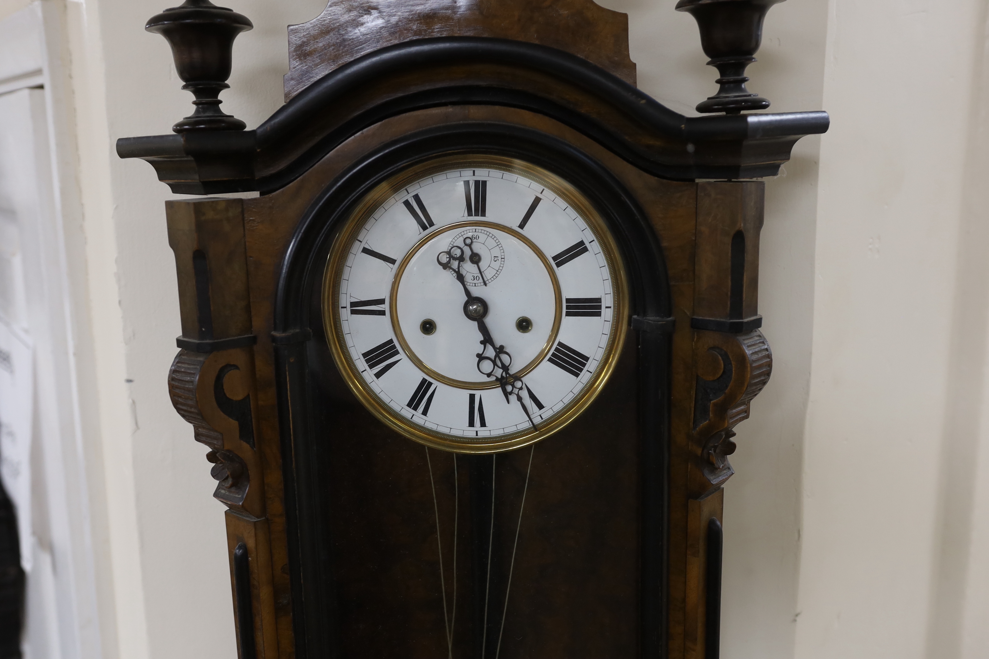 A 19th century Vienna regulator wall clock, 113cm high